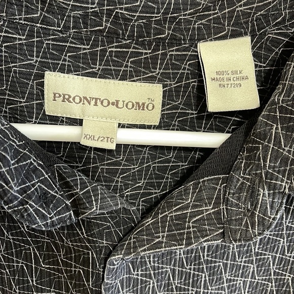 Pronto Uomo 100% SILK Men Black Button Down Shirt Size XXL - Picture 5 of 11